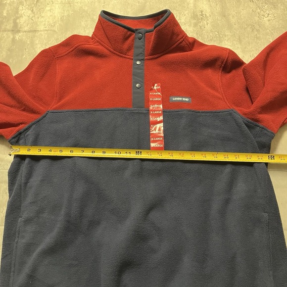 NWT Lands End Sweater Mens Red Blue Fleece 1/4 Snap Outdoor Pullover sz XL - Picture 6 of 10